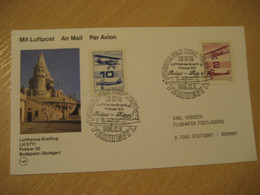 BUDAPEST Stuttgart 1989 Lufthansa Airlines Airline Fokker 50 First Flight Black Cancel Card HUNGARY GERMANY - Lettres & Documents