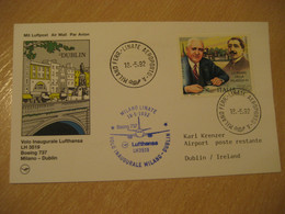 DUBLIN Milan 1992 Lufthansa Airlines Airline Boeing 737 First Flight Blue Cancel Card IRELAND ITALY GERMANY - Airmail