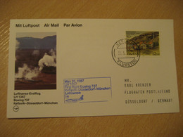 KEFLAVIK Dusseldorf Munich 1987 Lufthansa Airlines Airline Boeing 737 First Flight Blue Cancel Card ICELAND GERMANY - Luchtpost