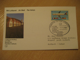 KEFLAVIK Frankfurt 1989 Lufthansa Airlines Airline Boeing 737 First Flight Black Cancel Card ICELAND GERMANY - Luchtpost