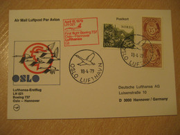 OSLO Hannover 1979 Lufthansa Airlines Airline Boeing 737 First Flight Red Cancel Card NORWAY GERMANY - Covers & Documents