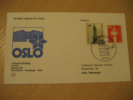 OSLO Dusseldorf Hamburg 1983 Lufthansa Airlines Airline Boeing 737 First Flight Black Cancel Card NORWAY GERMANY - Storia Postale