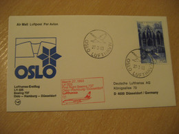 OSLO Dusseldorf Hamburg 1983 Lufthansa Airlines Airline Boeing 737 First Flight Red Cancel Cover NORWAY GERMANY - Lettres & Documents