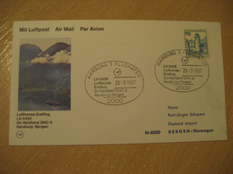 BERGEN Hamburg 1987 Lufthansa Airlines Airline De Havilland DHC-8 First Flight Cancel Card NORWAY GERMANY - Covers & Documents