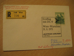WARSZAWA Warsaw Wien 1971 AUA Austria Airlines Airline DC-9 First Flight Cancel Registered Cover POLAND AUSTRIA - Airplanes