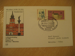 WARSZAWA Warsaw Munich 1992 Lufthansa Airlines Airline Fokker F-50 First Flight Black Cancel Card POLAND GERMANY - Avions