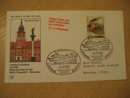 WARSZAWA Warsaw Berlin Tempel 1992 Lufthansa Airlines Saab Fairchild SF-340 First Flight Cancel Card POLAND GERMANY - Vliegtuigen