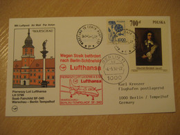 WARSZAWA Warsaw Berlin Tempel 1992 Lufthansa Airlines Saab Fairchild SF-340 First Flight Red Cancel Card POLAND GERMANY - Posta Aerea