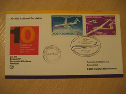 BUCHAREST Munich Frankfurt 1977 Lufthansa Airlines Airline First Flight Black Cancel Cover ROMANIA GERMANY - Covers & Documents