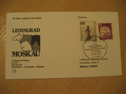 SAINT PETERSBURG MOSCOW Dusseldorf 1983 Lufthansa Airlines Boeing 727 First Flight Black Cancel Card RUSSIA USSR GERMANY - Cartas & Documentos