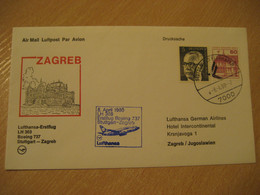 ZAGREB Stuttgart 1980 Lufthansa Airlines Airline Boeing 737 First Flight Blue Cancel Cover YUGOSLAVIA CROATIA GERMANY - Airmail