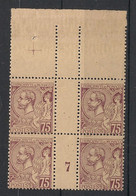 Monaco - 1891-94 - N°Yv. 19 - Albert 1er 75c Violet-brun - Bloc De 4 Millésimé - Neuf Luxe ** / MNH / Postfrisch - Neufs