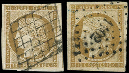 EMISSION DE 1849 - 1    10c. Bistre-jaune, 2 Nuances, Obl. GRILLE Et PC, TB - 1849-1850 Ceres