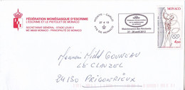 MONACO LETTRE FEDERATION MONEGASQUE D'ESCRIME ET PISTOLET - TIMBRE TURBAN  GYMNASTIQUE  2013 - Altri & Non Classificati