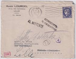 1941 - CERES SEUL Sur ENVELOPPE De LILLE Avec CENSURE ALLEMANDE => FERRARA (ITALIE) - RETOUR ! - Covers & Documents