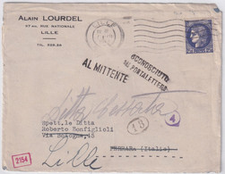 1941 - CERES SEUL Sur ENVELOPPE De LILLE Avec CENSURE ALLEMANDE => FERRARA (ITALIE) - RETOUR ! - Lettres & Documents