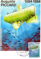 " AUGUSTE PICCARD : LE BATHYSCAPHE " Sur Carte Maximum De MONACO De 1984 N° YT 1428 Parfait état CM - Duikboten