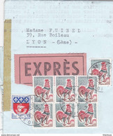 Coq Blason Paris Expres 1965 Herblay Val D'oise Pour Lyon Verso TAD Paris Clignacourt Courrier De Parigras - 1962-1965 Coq De Decaris