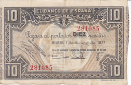 BILLETE DE ESPAÑA 10 PTAS DEL BANCO DE BILBAO 1937 - FIRMA CAJA AHORROS DE BILBAO  (BANKNOTE) - 10 Peseten