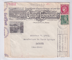 1941 - CERES + MERCURE Sur ENVELOPPE PUB ILLUSTREE "OPTIQUE" Avec CENSURE De PARIS => SAVERNE (ALSACE ANNEXEE) - Lettres & Documents