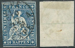 1854-62 SVIZZERA USATO ALLEGORIA SEDUTA 10 R - RD32-5 - Gebraucht