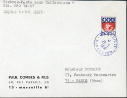 Grève Mai 1968 YT 1354B Blason De Paris CAD Bleu Marseille Direction 29 5 68 - Altri & Non Classificati
