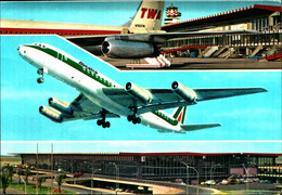 Delcampe - 25141) CARTOLINA DI ROMA-FIUMICINO-AEREO ALITALIA - TWA-VIAGGIATA - Transports