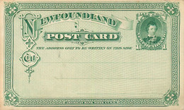 NEWFOUNLAND - TERRE NEUVE - ENTIER POSTAL - 1 C. VERT - PRINCE De GALLES - Postwaardestukken