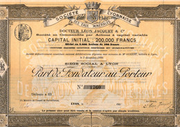 Part De Fondateur Au Porteur -  Société Lyonnaise Des Eaux Minérales - Docteur Léon Jacquet & Cie - Lyon 1901. - Water