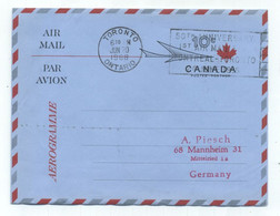 Canada 50th ANNIVERSARY 1st AIRMAIL MONTREAL-TORONTO AEROGRAMME 1968 - Premiers Vols