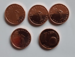 SLOVENIA 1 Cent 2009 UNC 5 Pieces From Roll Stork Bird - Slovenia