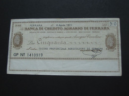 ITALIE - 50 Cinquanta Lire - Banca Di Credito Agrario Di Ferrara  **** EN ACHAT IMMEDIAT **** - 50 Liras