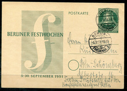 F0693 - BERLIN - Ganzsache P26, Bedarf Von "Berlin-Friedenau 6.9.51" Nach Berlin-Schöneberg - Postcards - Used