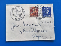 Cote 40€ ALGER Algérie Premier 1er Jour Du Timbre 1958-☛France(ex-Colonie-Protectorat)Lettre Mignonnette Peu Courant-☛IM - Lettres & Documents