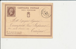 C1 CARTOLINA POSTALE DA CANELLI(ASTI) PER TORINO 15-11-1877 - Entiers Postaux