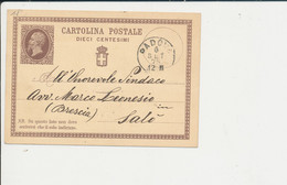 C1 CARTOLINA POSTALE DA PADOVA PER SALO' 6-9-1875 - Entero Postal