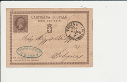 C1 CARTOLINA POSTALE DA TORINO GIOANNI GILARDINI PER BOLOGNA 21-3-1876 - Entero Postal