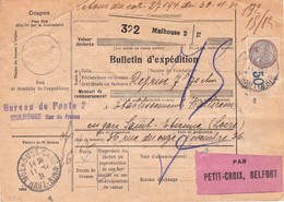 Bulletin Colis De Mulhouse 2 Du 11/12/1931 Pour Saint-Etienne Retour Par Le Bureau De Poste - Storia Postale