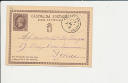 C1 CARTOLINA POSTALE DA FIRENZE PER TORINO 28-10-18-1875 - Entiers Postaux