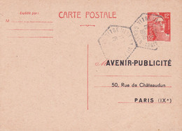 Carte Gandon 12 Fr Orange L1a Oblitérée Repiquage Avenir Publicité - Cartes Postales Repiquages (avant 1995)