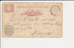 C3 CARTOLINA POSTALE  DA PIETRASANTA LUCCA PER LIVORNO 20-1-1878 - Interi Postali