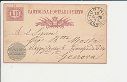 C3 CARTOLINA POSTALE  DA TORINO PER GENOVA 12-9-1878 - Interi Postali