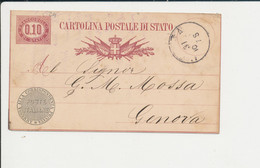 C3 CARTOLINA POSTALE  DA MONZA PER GENOVA 31-10-1878 - Entiers Postaux