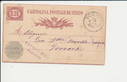 C3 CARTOLINA POSTALE  DA VOGHERA ONORINI FARA PER GENOVA 15-4-1879 - Entiers Postaux