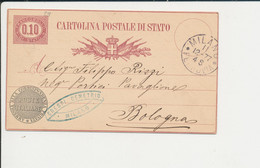 C3 CARTOLINA POSTALE  DA MILANO CRESPI DEMETRIO PER BOLOGNA 11-12-1877 - Entiers Postaux