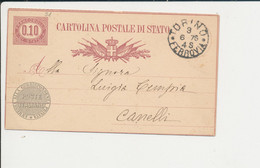 C3 CARTOLINA POSTALE  DA TORINO PER CANELLI 3-6-1878 - Entiers Postaux