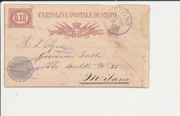 C3 CARTOLINA POSTALE  DA CODOGNO LODI PER MILANO 21-12-1878 - Entiers Postaux