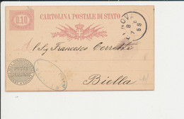 C3 CARTOLINA POSTALE  DA GENOVA PER BIELLA 8-7-1878 - Ganzsachen