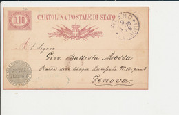 C3 CARTOLINA POSTALE  DA MILANO FERROVIA PER GENOVA 9-4-1878 - Entiers Postaux