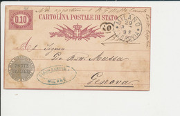 C3 CARTOLINA POSTALE  DA MILANO FERROVIA PER GENOVA 29-3-1878 - Ganzsachen